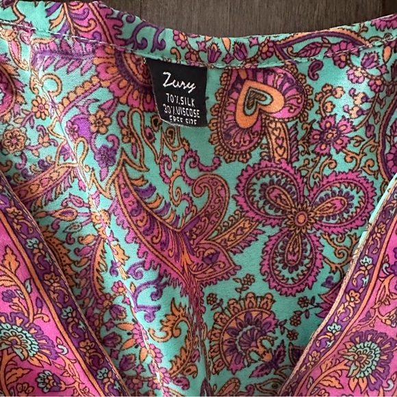 Zury Womens Dress Pink Floral Silk Ruffle Hi Low Cottage Peasant Boho One Size - Picture 3 of 8